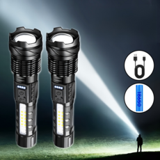 Nicoliley 초강력 led 손전등 충전식 줌라이트 led 후레쉬, 2개, 검정색