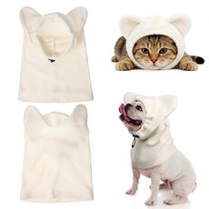 루이 2in1 강아지 겨울 모자 + 목도리 조절 버클 부드럽고 편안 소음완화 선물/데일리/산책, 흰색, 1개
