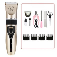 애견 전동 클리퍼 강아지 고양이용 저소음 무선 USB 충전식 길이 조절 강아지 패턴 반려동물 미용 기구, 1세트, 골드업그레이드표준+평가위+케어3종세트+커터헤드