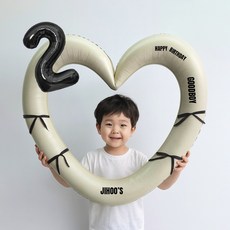 해피제이니 블랙 숫자 하트프레임 풍선 생일파티용품세트(프리레터링 시트지 포함) 포토존, 1세트, 2 크림하트