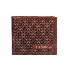 ELLE HOMME 菱格紋三卡側翻三窗格男士短夾