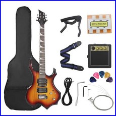 [와이에이치] 입문용 세트 24 프렛 6 현 일렉트릭 기타 메이플 바디 일렉트릭 기타 기타 가방 스피커 필수 기타 부품 및 액세서리, 엘로우, 세트1(기타줄 코드 가방끈 피크 렌치), 1개