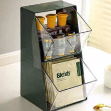 에스엘 커피 보관함 아크릴 탕비실 정리함 2구 오픈형 트레이 칸막이 소품 티백 사무실 정리대, SL그린, 1개