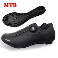 남성용 사이클링 스포츠 신발 MTB 인조가죽 통기성 경량 SPD 잠금 레이싱 페달 자전거, 없음, 02 MTB Black