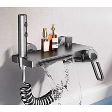 폭포 샤워수전 인테리어 샤워 싱크대 데크 호텔 욕조, 1개, 건 그레이-1단계 샤워 세트