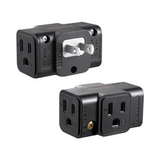 PowerSync 3插壁插 壁插分接器 擴充插座 3轉2 轉接插頭 插座 轉向插頭, 黑色, 1個