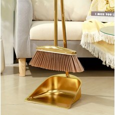 허리가 아프지않는 골드 스테인리스 스틸 빗자루&쓰레받기 세트 강한 내구성 빗자루 카페 호텔 가정 청소용 금색 긴빗자루, 1세트