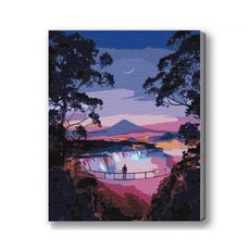 MANTO 台灣製造 大尺寸DIY數字油畫 40X50cm 釘好內框 日本花海歐洲風景 初學者專用, 琉璃瀑布, 1套