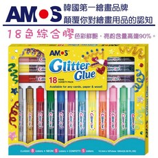 韓國 AMOS 18色綜合膠 GVA10P18，兒童安全無毒美術材料，激發創意色彩，多材質適用, 1個, Multicolor