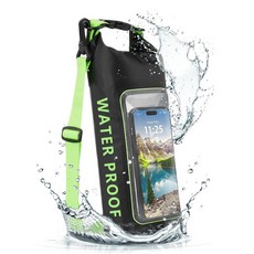 戶外觸屏手機防水袋 2L PVC 游泳包, 黑綠, 1個
