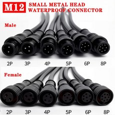 12V 차량용 방수 커넥터 자동차 전원 배선 연결 플러그 2핀 3핀 케이블 잭 520Pcs M12 금속 검정색 IP68 2 3 4 5 6 8Pin 남성과 여성 LED 스트립 야외, 8)Male, 5pcs, 3P 인증