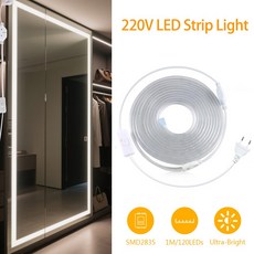LED 드레싱 거울 백라이트 램프 220V Swtich EU 플러그 120LED/m 120m 거실 옷장에 대 한 높은 밝기 빛 스트립, 웜 화이트, 200-240V EU Plug, 5M