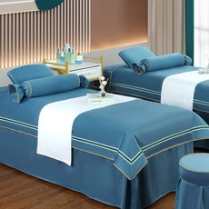 歐式輕奢高檔美容牀罩四件套洗頭房採耳推拿理療按摩院牀罩批發, 藍色:70*185圓頭四件套