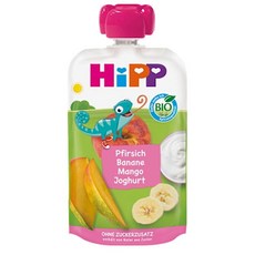 HiPP 스퀴즈 파우치 100g 4팩 피치 바나나 망고 요거트 Peach Banana Mango Squeezable Pouch, -
