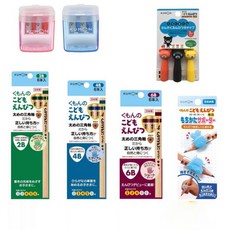 구몬 삼각 교정 연필 첫 세트 4종 쿠로쿠마 군 유아용 학습 연필, 1개, 2B 4~6세 블루