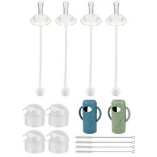 Dr. Brown의 좁은 유리 아기 젖병 226.8g(8온스)용 빨대 컵 변환 키트 부드러운 빨대 상단과 손잡이가 있는 가중 빨대 교체 키트 6m 이상 4개 세트, 8 Oz, 4 Packs