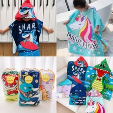 [KC인증] 유아 비치가운 어린이 입는 비치타올 초등 후드 비치 판초 남아 여아 물놀이 웨어