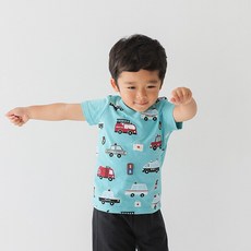 日月星澄 cheekroom 日本品牌 童裝 知育服 翻翻衣 警察車 消防車 救護車 車車上衣, 藍,130 cm