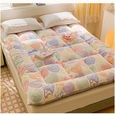 Cozy Aura 우류 극세사 매트리스 토퍼 요 매트 바닥이불, 하트 토끼