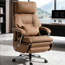 전동 리클라이너 의자 컴퓨터 임원 사무용 대표실 소가죽 회전, 강철 발, 연결 난간, 베이지그레이(에코 가죽 수동)