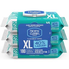 Nice 'N CLEAN 엑스트라 라지 변기에 버릴 수 있는 물티슈 | 40% 더 큰 물티슈 | 17.3cm x 19.1cm6.8인치 x 7.5인치 무향 XL 성인용 물티슈 |