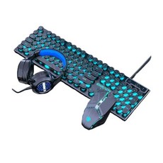 F 포러너 레트로감성 기계식 키보드및마우스 세트 저소음 풀 윤활 방수 유선 키보드 마우스 프로그래밍, O_블랙혼합조명+매크로마우스+헤드셋