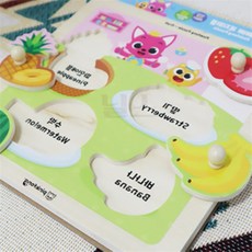 닐스 핑크퐁 원목꼭지퍼즐 과일 아기꼭지퍼즐