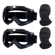 LJDJ 더트 바이크 고글 2팩 ATV 오프로드 라이딩 오토바이 안경 자외선 차단 방한모 풀 페이스 커버 (옐로우/컬러풀+투명 렌즈), 블랙+블랙/투명 렌즈