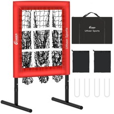 Utheer 스트라이크 존 9홀 야구 투구 네트가 있는 피칭 네트 던지기용 높이 조절 가능한 야구 타겟 연습용 훈련 장비 네트 배팅용 소프트볼 타겟 네트 레드, [ 1924900 ] 스트라이크 존 9홀 야구 투구 네, 1개, Red