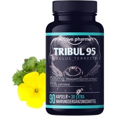 nutrive pharma Tribul95® Tribulus Terrestris 고용량 캡슐 - 일일 복용량 6000mg 사포닌 95 새로운 에너지 촉진 천연 식물 추출물이, TrIbulus TerrestrIs 1500 Mg, 1개, 120정