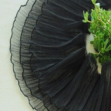 레이스 러너 원단15CM 폭 3 겹 메쉬 주름 원단 러플 레이스 트림 자수 프린지 리본 칼라 스커트 헴 바느질, 01 Black, 1개