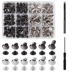 시카고 나사 2개 공구 키트가 포함된 AIIQESBT 110개 가죽 리벳 공예 장식 및 수리를 위한 다양한 나사 리벳 바인딩 세트 벨트 가방 신발 지갑 DIY 공예품(건, Gunmetal Black, Silver