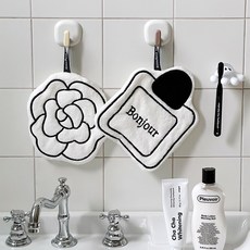 이이공브이샵 프렌치 오브제 핸드타올 고리형수건 키친행주, 까멜리아+향수병, 수건고리 포함, 1개, 면, 다회용