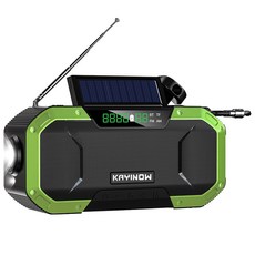 KAYINOW 多功能應急收音機 太陽能手搖發電 藍牙音箱 手電筒 SOS警報, 黑色+綠色, 收音機