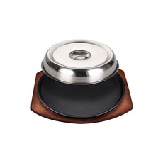 주물 철판 생선구이 팬 주철 스테이크팬 피자 구이판, 19cm 철판 + 나무판, 1개, 1cm