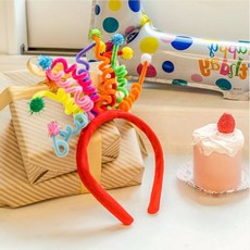 어린이 성인 공용 생일 머리띠 파티 소품 스프링 꼬불 헤어밴드 장식, 1개, 레드