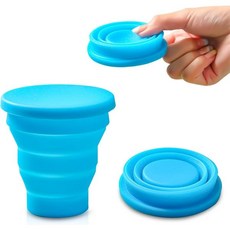 접이식 실리콘 컵 170ml 여행 머그 미니 스포츠 병 뚜껑이 있는 재사용 파란색
