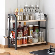 레디박스 주방필수 다용도 양념통 정리 선반, 블랙원목