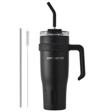 허니앤버니 텀블러 대용량 스텐 보온 보냉 차량용 빨대 손잡이, 1개, 1100ml, 재즈 블랙