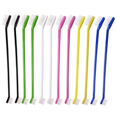 YOLCAR 12팩 강아지 칫솔 이중 머리 및 치과 위생 애완 동물 치아를 청소하기 위한 편리하고 부드러운 개 고양이 대부분의 반려동물에게 적합