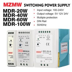 MZMW 산업용 DIN 레일 스위칭 전원 공급 장치 MDR-40W 60W 5V 12V 100-240V ACDC 단일 출력 등급 변압기 소, 02 24V용, 03 40W, 01 100~240V