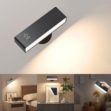 YiLaie LED 마그네틱 벽 스콘스 조명 360 작동 컨트롤 및 USB 벽걸이 4000mAh 침실용 조절 스콘스가 회전 램프 터치 배터리 밝기 있는 포트, 2PackTouch Control, 블랙.