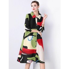 플리츠원피스 일본 주름옷 엄마옷 하객 상견례 원피스 빅사이즈 여성 티류으스, 19063 그린