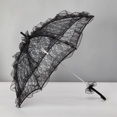 精美蕾絲傘 婚禮花童拍攝道具, 黑色 傘面60cm傘柄56cm 小號, 1個