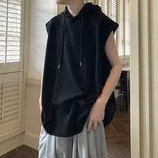 男士無袖連帽T恤 高品質華夫格 夏季薄款潮流百搭
