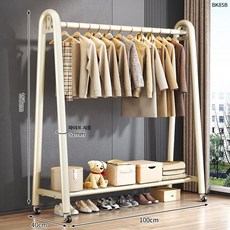 심플 스탠드 행거 옷걸이 선반형 이동식 옷수납 정리 행거 침실 드레스룸 정리대, 우유화이트 100x150x 단층 수납