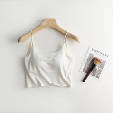 《杜達女孩》透氣棉立體罩杯胸墊背心，胸型超美不空杯U領吊帶小可愛，一體成形棉質細肩帶背心
