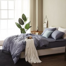 60수사틴 순면 호텔식 이불커버풀세트 CK칼킹 블루그레이