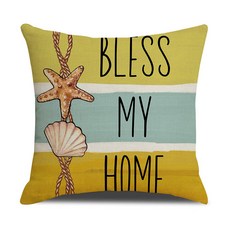 4件套 印花亞麻布抱枕套 夏日海洋沙灘家居裝飾, 02,45*45cm