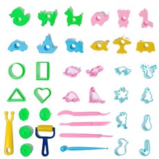 KIBBOOM 兒童黏土工具組 壓模 28個 + 雕刻刀 4支 + 滾輪 2支, 混和顏色, 300g, 1組